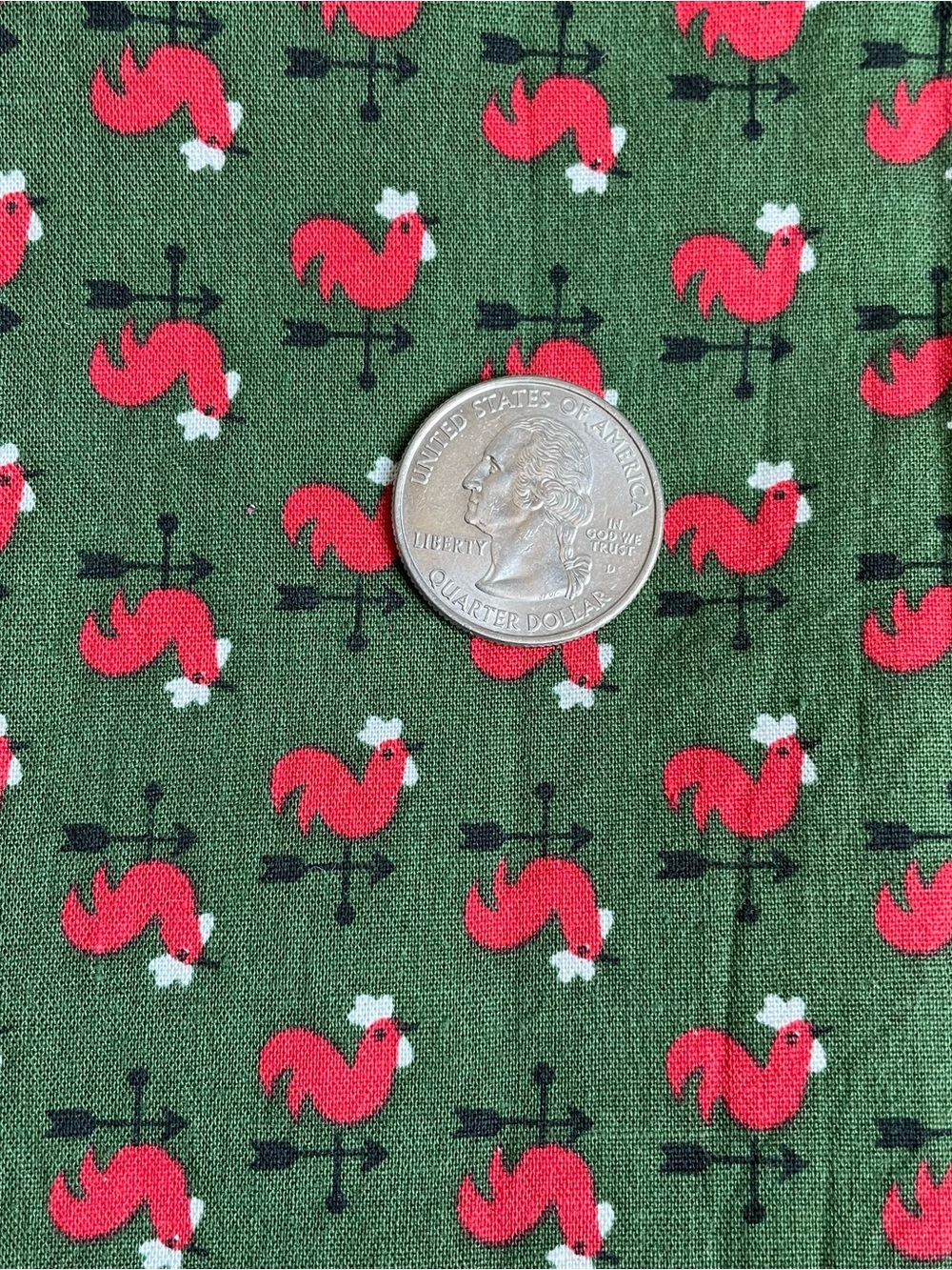 2 2/3y x 34" Vintage Green Red Rooster Print Cotton Fabric
